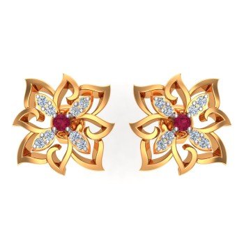 Ruby Stud Gold Earring