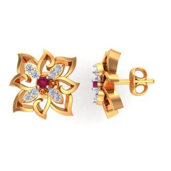 Ruby Stud Gold Earring