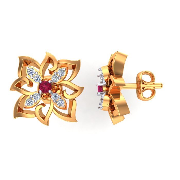 Ruby Stud Gold Earring