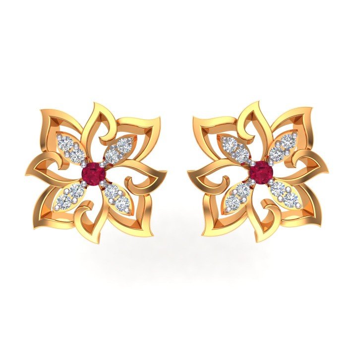 Ruby Stud Gold Earring