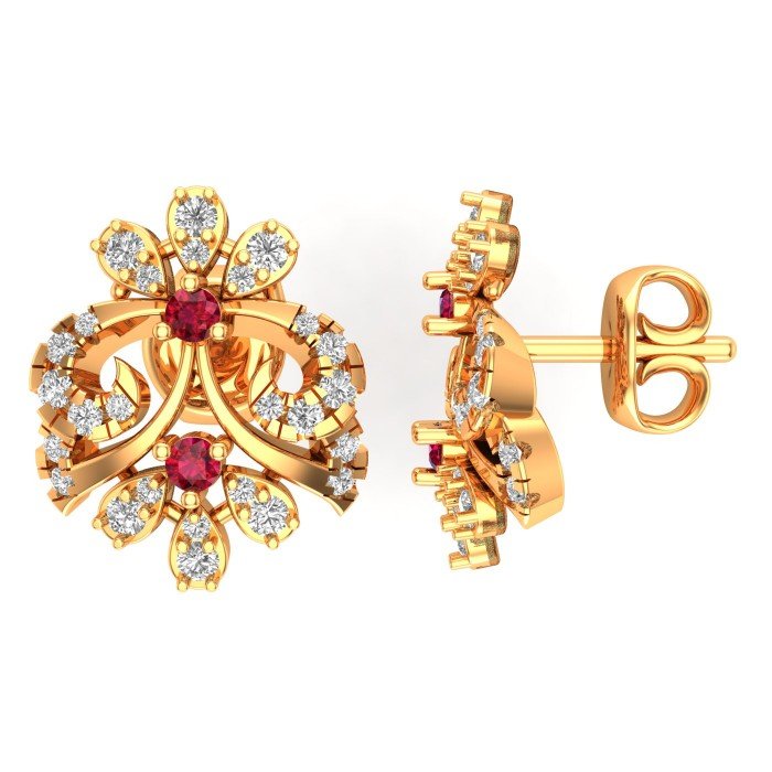 Unique Ruby Gold Earring