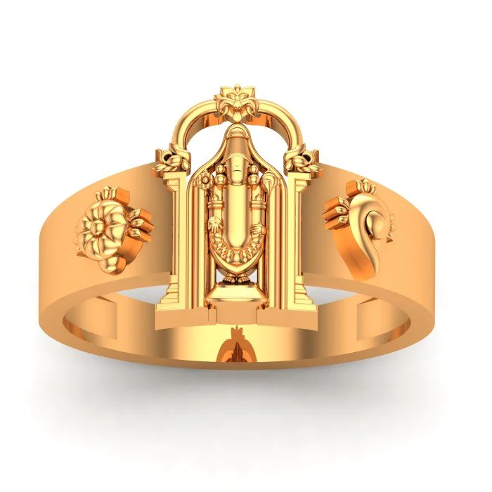 Sacred Lord Balaji stones gold ring - jewelnidhi.com