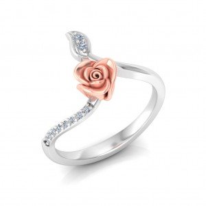 Leaves Pink Rose Ring