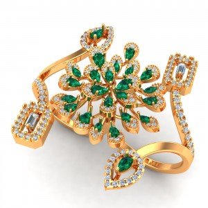Double Finger Emerald Cocktail Ring