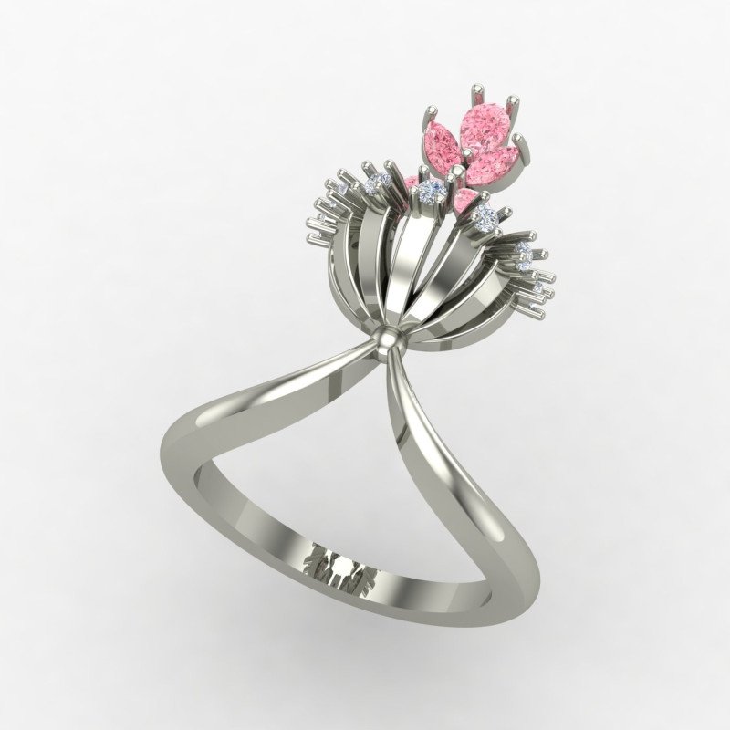 Pink Cocktail Ring Silver Pink Cocktail Ring Silver