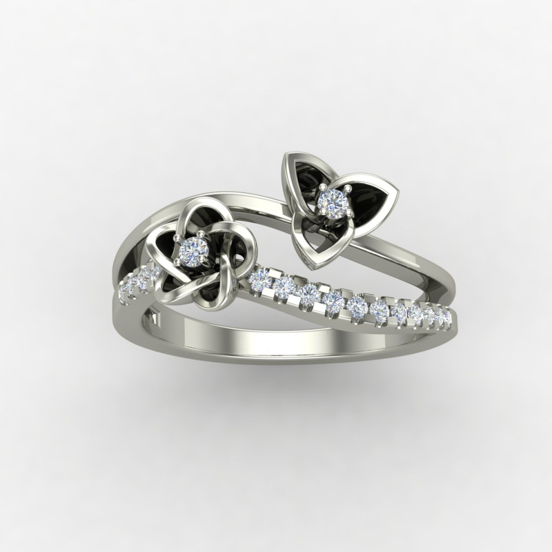 Silver Band Ring with Floral Etching