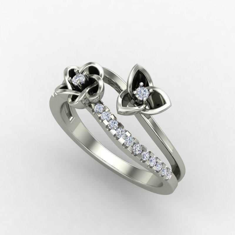 Silver Band Ring with Floral Etching