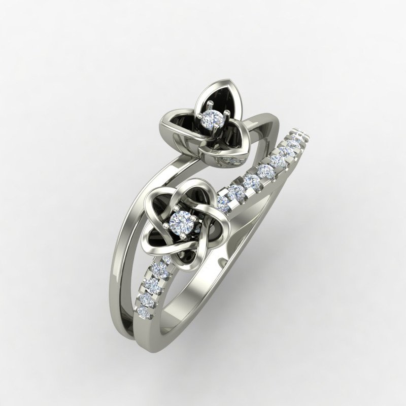 Silver Band Ring with Floral Etching