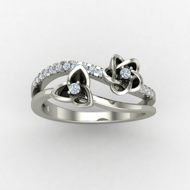 Silver Band Ring with Floral Etching