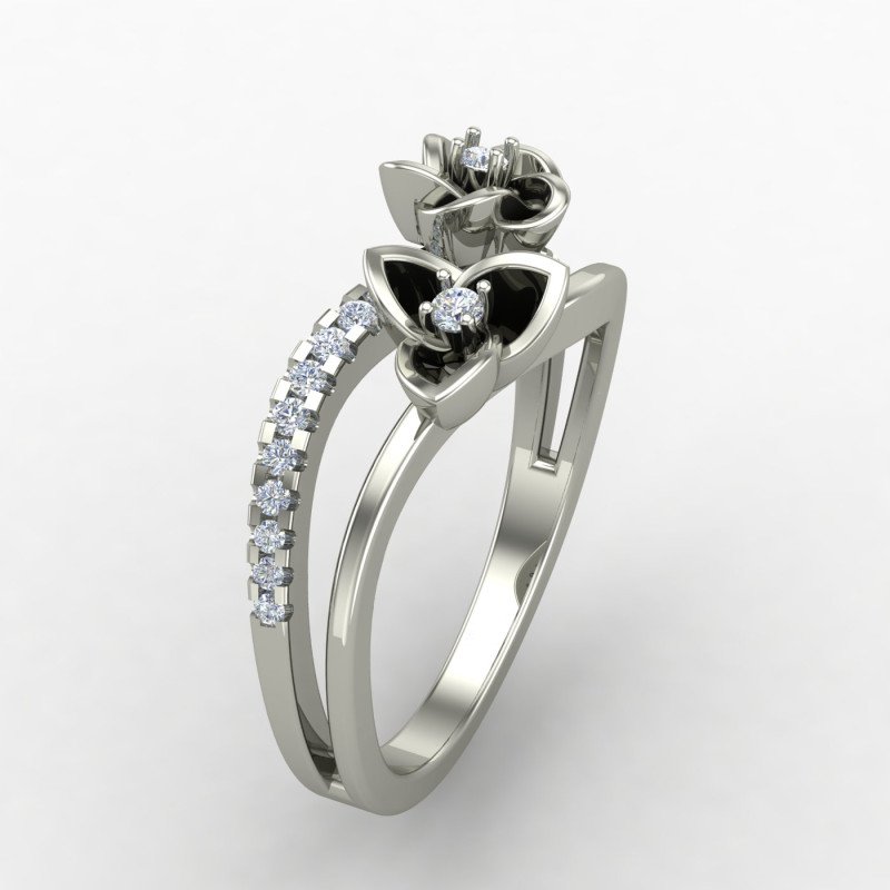 Silver Band Ring with Floral Etching