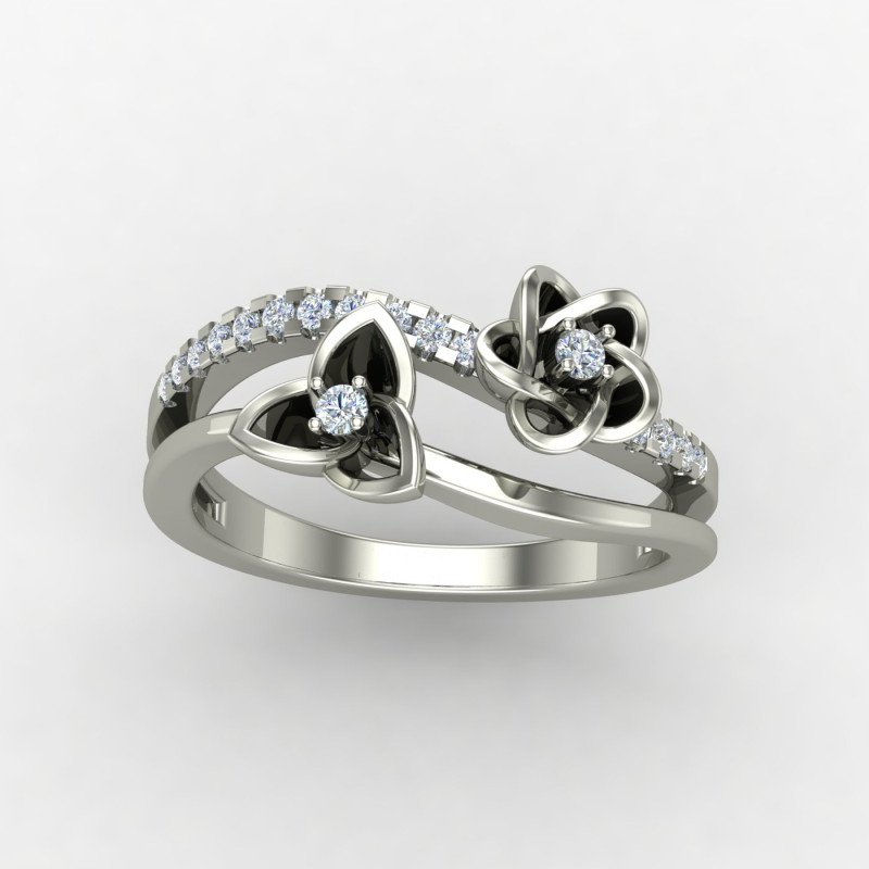Silver Band Ring with Floral Etching