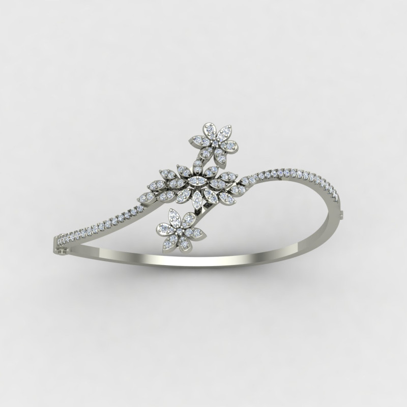 Flower Silver Bangle Bracelet