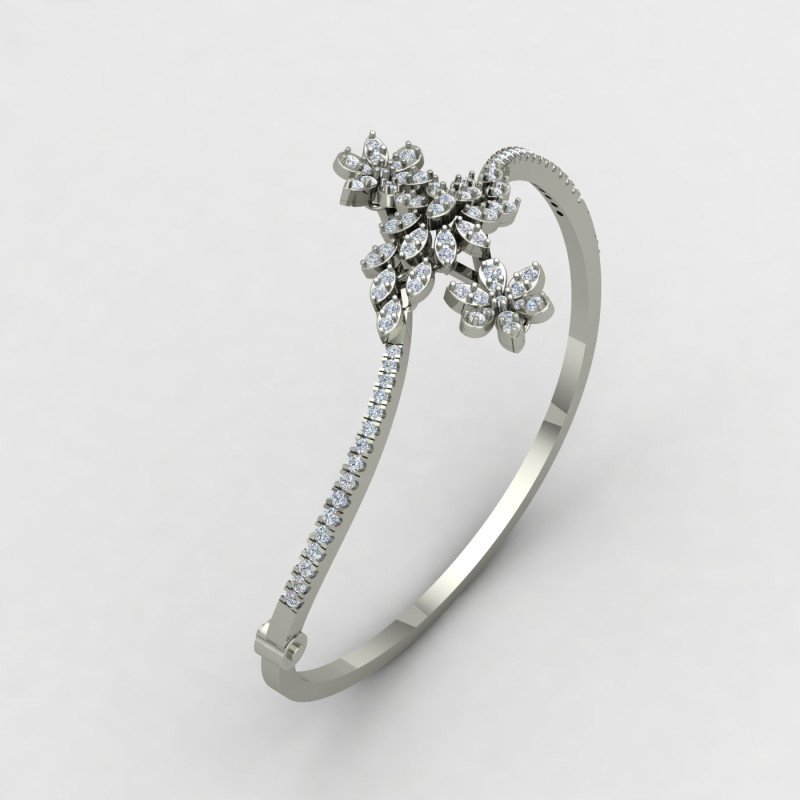 Flower Silver Bangle Bracelet