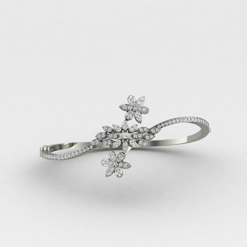Flower Silver Bangle Bracelet