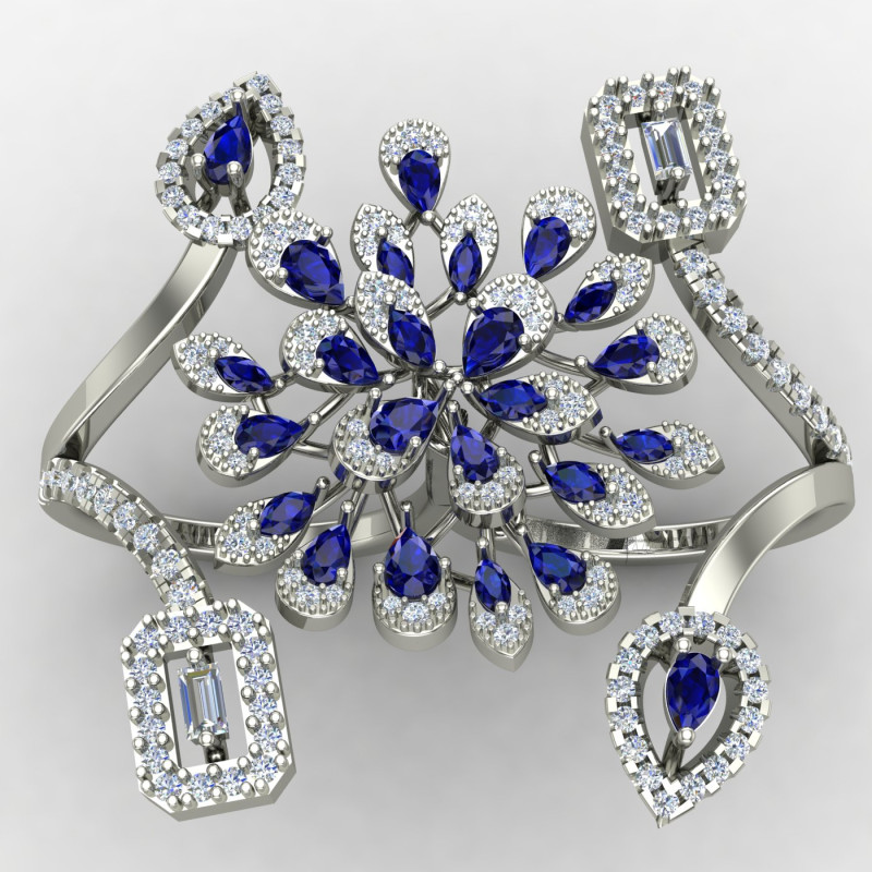 Double Finger Blue Cocktail Ring