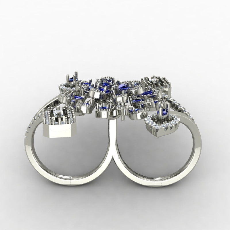 Double Finger Blue Cocktail Ring