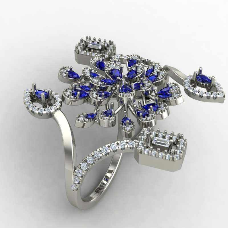 Double Finger Blue Cocktail Ring