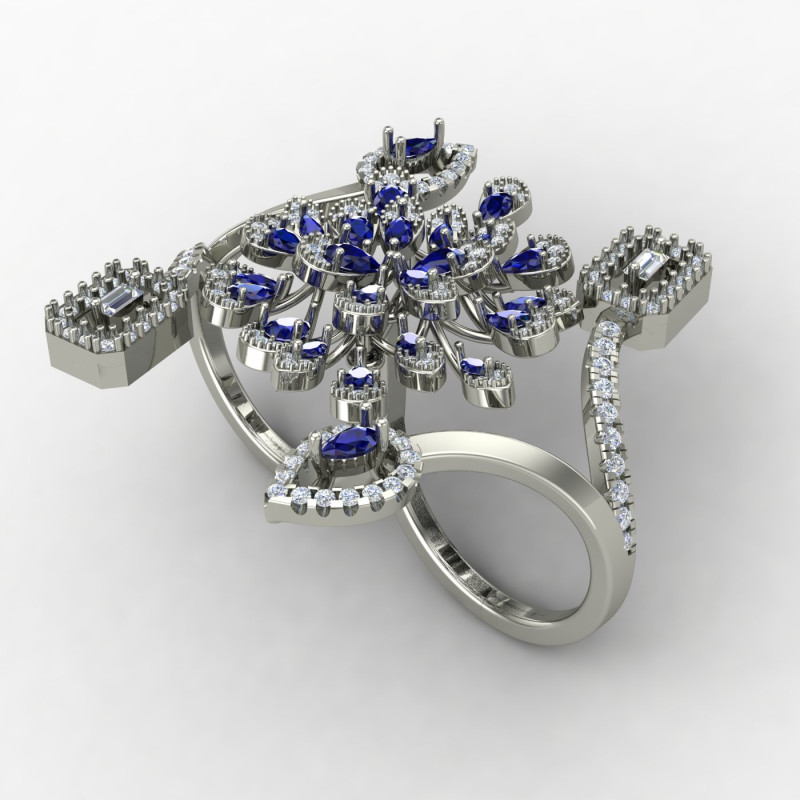 Double Finger Blue Cocktail Ring