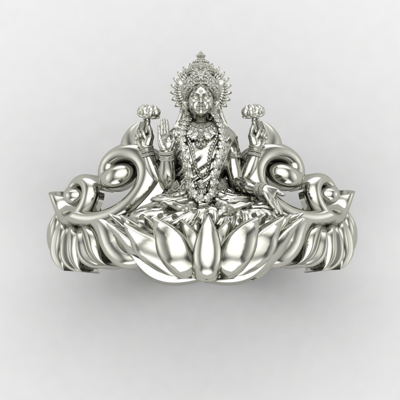 Sterling Silver Laxmi Mata Ring for Women Sterling Silver Laxmi Mata Ring for Women